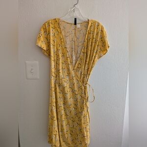 Yellow And Blue Floral Wrap Dress